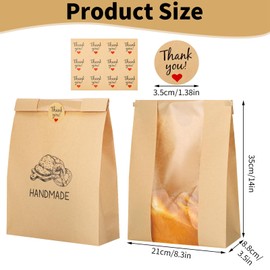 120 Bread Bags for Homemade Bread, Sourdough Bread Bags with Tin Tie Tab Lock and 132 Stickers, 14x8.3x3.5in Large Bakery Bag with Window for Snacks Cookies Packaging Storage