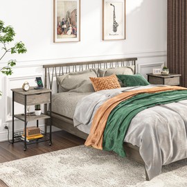 Tantmis Night Stands for Bedrooms Set of 2, Nightstand with Charging Station, End Tables, Bedside Table, Side Table, for Living Room, Bedroom, Night Stand with Drawer, Kids Nightstand, Silver Grey