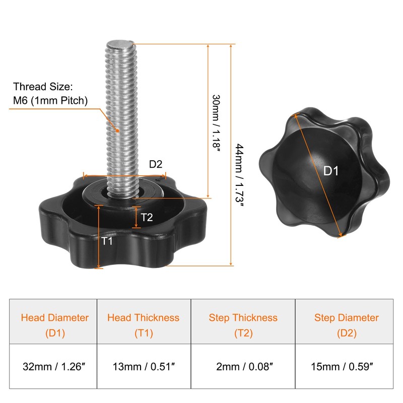 sourcing map 8pcs Star Knobs M6 x 30mm 304 Stainless