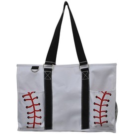 Baseball White Print NGIL Large Zippered Caddy Organizer Tote Bag