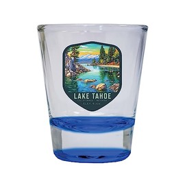 R and R Imports Lake Tahoe California Design B Souvenir 1.5 Ounce Shot Glass Round Blue Single