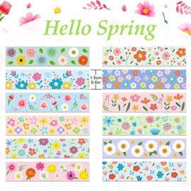 Floral Washi Tape, 12 Rolls, 15 mm Spring Floral Washi Tape Set, Masking Tape, Decorative Paper Stickers for Wrapping Gifts, DIY Art Crafts