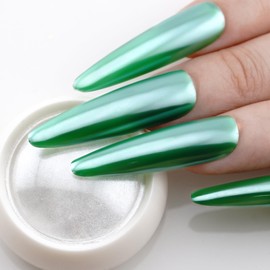 Pearl White Nail Chrome Powder Rubbing Glitter Metallic Mirror Effect Pearlescent Mermaid Pigment Dust for Nail Art Decoration 0.5g/Jar