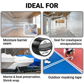 ELK Vapor Barrier Tape - 4” x 180ft - PE 7mm Polyethylene Seam Tape - Moisture Barrier Seam & Seal for Crawlspace Encapsulations or Waterproof Marine Tape - Black