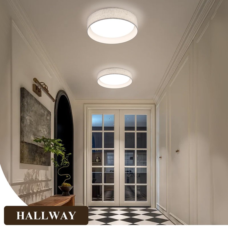 Aufrichting LED Fabric Ceiling Light,13" Low Profile Flush Mount Light,24W