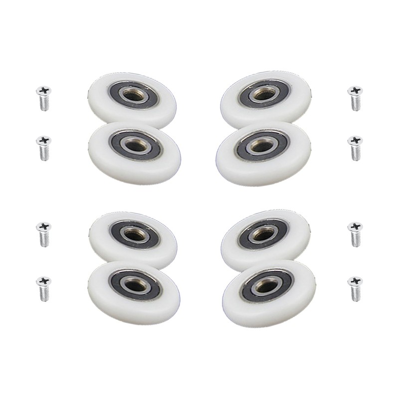 8-Pack Shower Door Rollers with M5 Screw - White Curved