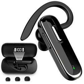 DTALL Bluetooth Headset, V5.1 Ultralight Wireless Handfree Earpiece for Cell Phones with Battery Display Charging Case 96 Hours Talking Time Built-in Microphone for Driving,Office,Business