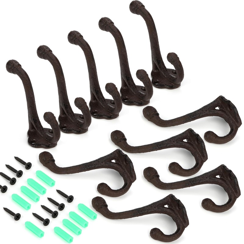 Peohud 10 Pack Cast Iron Coat Hooks, Rustic Wall Hooks,
