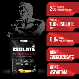 Weider Isolate Whey 100CFM (420 g) Banana Flavour, 25 g Protein 100% Isolate Whey by Isolac / Portion, with Digestive Enzymes Digezyme, No Added Sugar, No Aspartame, Low Fat, 14 Servings