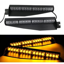 TASWK 32LED 32W LED Lightbar Visor Light Windshield Emergency Hazard Warning Strobe Beacon Split Mount Deck Dash Lamp (Amber)