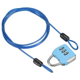 PATIKIL Security Steel Cable with 3 Digit Combination Lock, Travel Padlock 3Ft Coated Safety Wire Rope Double Loop for Luggage Suitcase Blue