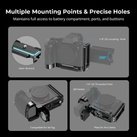SMALLRIG L-Shaped Quick Release Bracket for Sony Alpha 1 II/Alpha 9 III, Adjustable Side Plate, Vertical and Horizontal Shooting, Built-in Plate for Arca, with Slot for AirTag, 1/4"-20 Screw - 5188