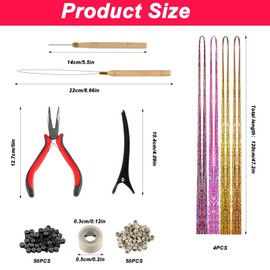 Tinsel Hair Tinsel, 90 cm Hair Tinsel, 800 Strands Hair Strands for Braiding, Hair Extensions with Accessories, Hair Glitter Strands, Hair Nanoring Extensions, Micro Ring Extensions Accessories