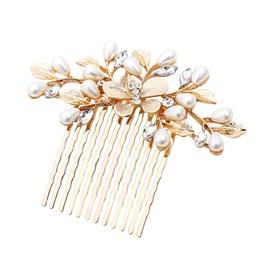 Ling & Bai Bride Wedding Hair Combs, Headpieces Pearl Bridal accessories, Flower Side Hair Clip Leaf Hair Piece for Women and Girls