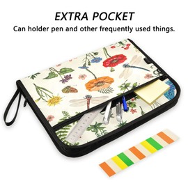 VIGTRO Summer Flowers Dragonflies 13 Pocket Expanding File Folder Waterproof with Sticky Labels, Spring Poppies FLetter A4 Paper Accordion Document Organizer with Zipper for Office and Classroom