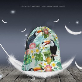 Beabes Toucan Birds Drawstring Bags Backpack Bag Flowers Tropical Palm Leaves Pineapple Hibiscus Seamless Pattern Sport Gym Sack Drawstring Bag String Bag Yoga Bag for Men Women