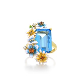 Santuzza 925 Sterling Silver Daisy Butterfly Ring Blue Glass Enamel Flower Ring for Women (6)