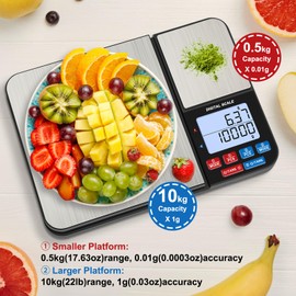 22lb Dual Platform Digital Kitchen Scale, Diyife Stainless Steel Food Scale with 22lb and 17.6oz Precision Capacity (0.01oz/0.001oz), 7 Units, Tare, Multifunctional for Baking Cooking Food Weighing