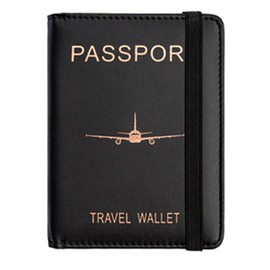 Ethlomoer RFID Blocking PU Leather Passport Holder with Card Slot & Elastic Strap - The Perfect Travel Wallet Case (Black)