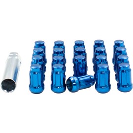 Wheel Accessories Parts Juego de 20 tuercas de tuerca de 3,5 cm de largo para coche de diámetro pequeño, 6 ranuras con llave (20, 1/2 pulgadas UNF, azul)