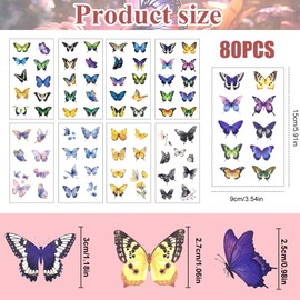 Bike Stickers,80 Pcs Butterfly Bike Frame Stickers Colourful Bicycle Decorative Stickers Waterproof Bicycle Stickers for Bike Frame Decorative