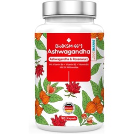Organic Ashwagandha KSM-66 Rose Root 5 Times per Day 1200 mg Complex High Dose Capsules Vegen Produced in Germany