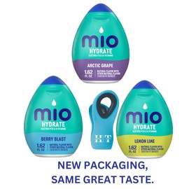 Mio Sport Variety Pack | 3 Flavors: Berry Blast, Lemon Lime, and Arctic Grape With 1 Magnetic Bag Clip Food Color May Vary