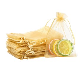 100pk Golden Organza Gift Bags,10x15cm Small Organza Favor Bags,Wedding Jewelry Pouches with Drawstring,Mesh Candy Favour Bag Party Sweet Bags for Birthday,Wedding,Christmas,Gift Wrapping