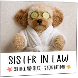 Sister in Law Birthday Card - Cavapoo Dog Relaxing Spa Cute Cavapoo Funny Bday Card for Sister in Law