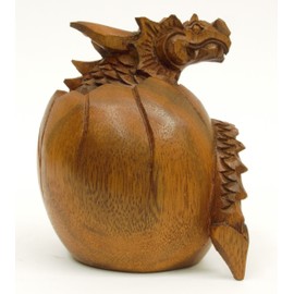Brown Dragon Egg (Hatching Dragon) Hand Carved Wooden Sculpture Figurine Statue Gift - Small as Exotic and Unique Table Decoration, Home Decor, OOAK Gift ideal for Christmas (no 80)