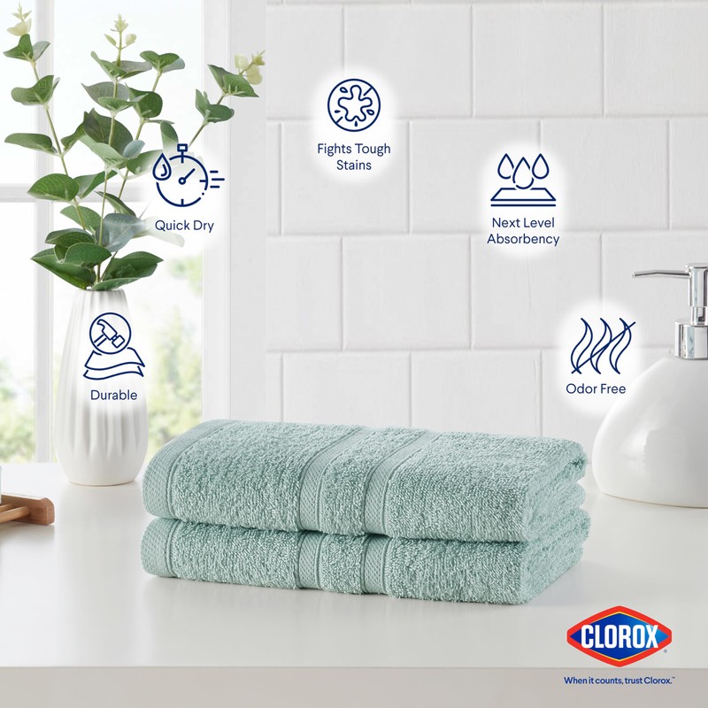 Clorox Bleach Friendly, Quick Dry, 100% Cotton Hand Towels (2