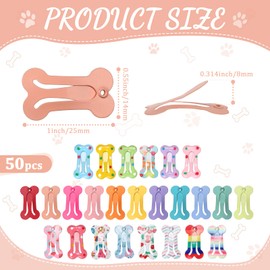 50 Pieces Bone Shaped Hair Clips Multicolor Small Barrettes Dog Cat Puppy Accessories, 25 Vivid Styles