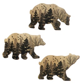VividLadybug Family Rustic Wooden Bear Decor with 3 Bears - Woodland Rustic Wall Decor for Home, Cabin, Hunting or Mountain Cottage, Wooden Animal Themed Decor.