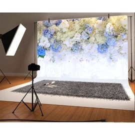 AOFOTO 10x7ft Beautiful White Blue Flowers Background for Wedding Photography Ladies Tea Party Girls Portrait Lovers Annivery Floral Backdrop Valentine Kids Adults Woman Mom Photo Studio Props