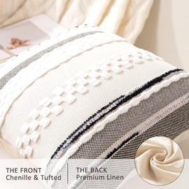 WANLIRD Boho Throw Pillow Covers 18x18 Set of 2 Farmhouse Decorative Cushion Case Striped Square Pillows Cover Chenille Pillow Cases Accent Neutral Pillowcase for Sofa Couch Bed,White