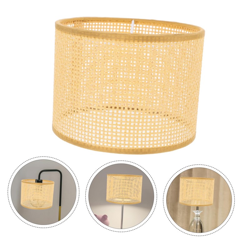 WOONEKY Hand Woven Rattan Lamp Shade Natural Rattan Cover for