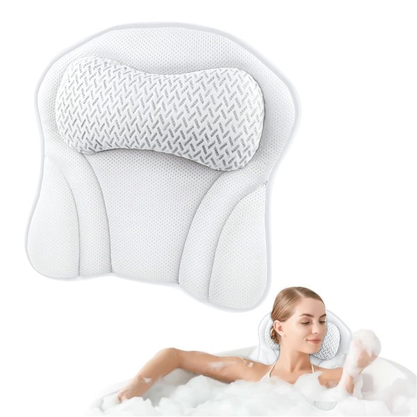 Super Suction Bath Pillows for Tub Neck and Back Support, Bathtub Pillow with 6 Non-Slip Suction Cups, Soft 4D Air Mesh Design Pleasent Smelling - Fits All Bathtubs