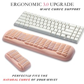 UnivoColors Compact-Sized Keyboard & Mouse Wrist Rest Set-Ergonomic 3.0 Upgrade with Wave Curve Support,Non-Slip Base,Perfect for Work & Gaming(Flesh Pink)