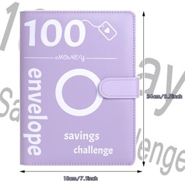 100 Envelope Challenge Binder Purple Savings Challenge Book Cash Binder, Savings Binder, Money Saver Wallets for Cash for Schools, Homes and Offices