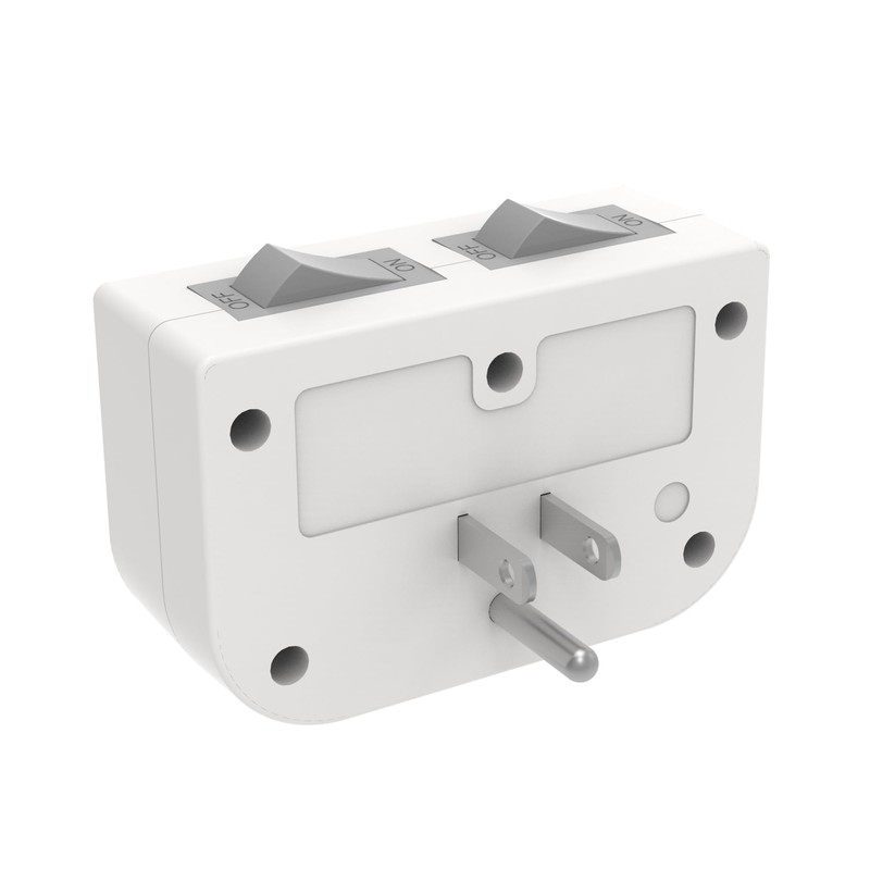 Grounded Double Outlet Power Adapter with Separate On/Off Rocker Switches,