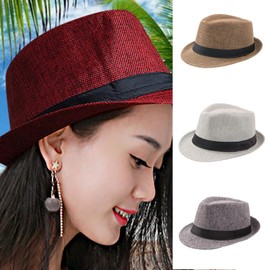 URTERYSER Fedora Hat, Short Brim Fedora Solid Color Beach Summer Sun Hat Ganster Accessory