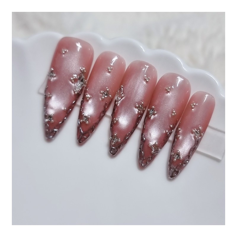 Rose shell jungle wedding handmade nail tips - long ballerina