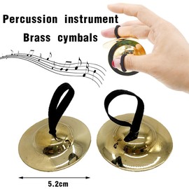 2 Pairs Brass Finger Cymbals Hand Drums with Elastic Bands for Musical Instruments Belly Dance Rhythm Maker for Dancers Party