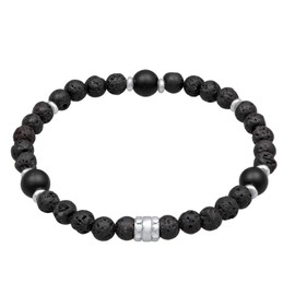 Kuzzoi Buddha 0210432623 Men's Bracelet Natural Stone Bead Bracelet Onyx Beads 8 mm 925 Sterling Silver Real Stone Bracelet for Men Length 19-21 cm, Sterling Silver Stone Nylon, Onyx