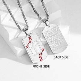 RUOOUY Baseball Cross Dog Tag Necklace for Men Inspirational Bible Verse Pendant Stainless Steel Chain 22+2 inch Baseball Sports Jewelry Religious Gift（Always-Silver）