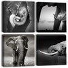 OTOSTAR 4 Pieces Wall Art Canvas Prints - Grey-Elephant Family
