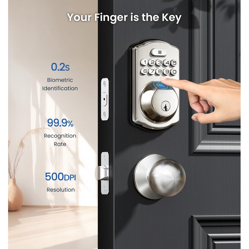 Veise Fingerprint Door Lock, Keyless Entry, Auto Lock, Electronic Keypad