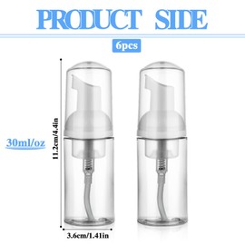 6 Pack Foam Pump Bottle Travel 30 ml/1 oz Mini Size Mousse Foam Soap Dispenser Clear Small Empty Plastic Foaming Soap Dispenser Refillable Pump Containers for Face Wash Lash Shampoo Skin Care