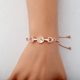 Horse Snaffle Bit Plated Cubic Zirconia Crystal Easy Hook Clasp Charm Bangle Bracelet Equestrian Jewelry Good Luck Gift for Horse Lover Girl Woman Teen (horse bracelet)