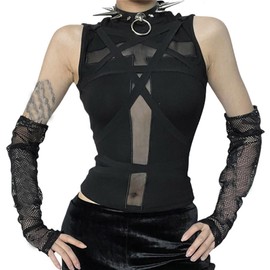 Twfsgirl Goth Crop Tank Top Women Black Sleeveless Punk Y2K Grunge Rave Summer